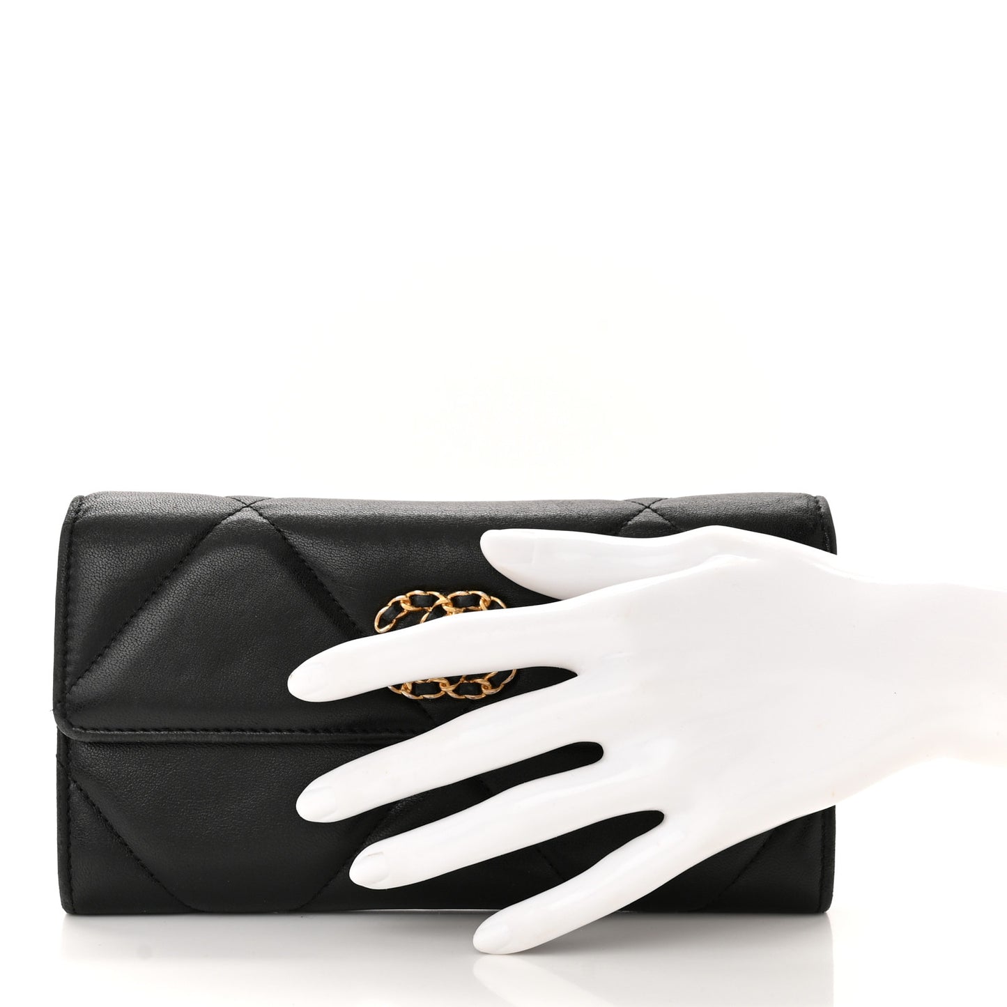Shiny Goatskin Quilted Chanel 19 Flap Wallet Black