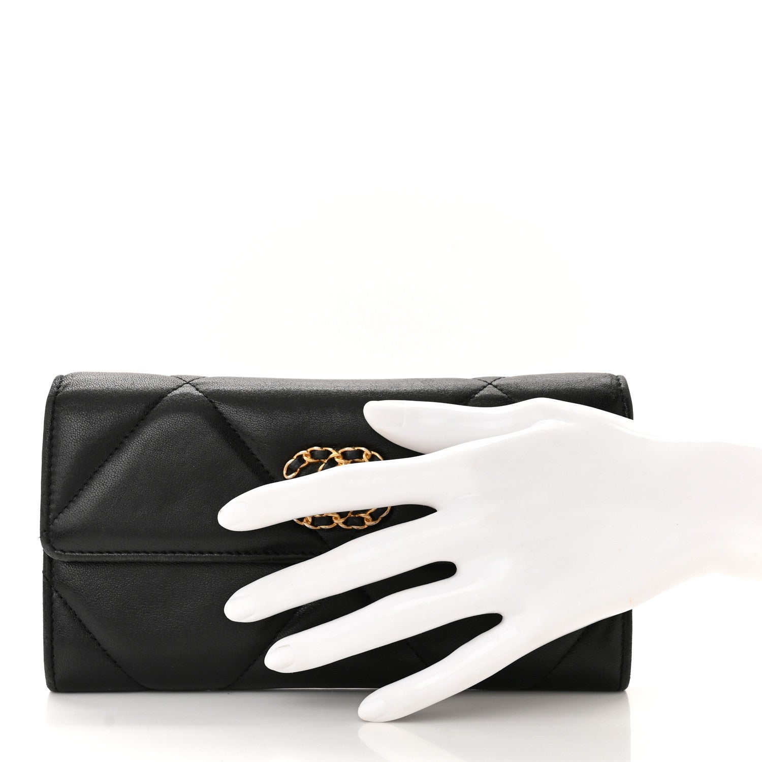 Chanel Shiny Goatskin Quilted Chanel 19 Flap Wallet Black 2 of 13
