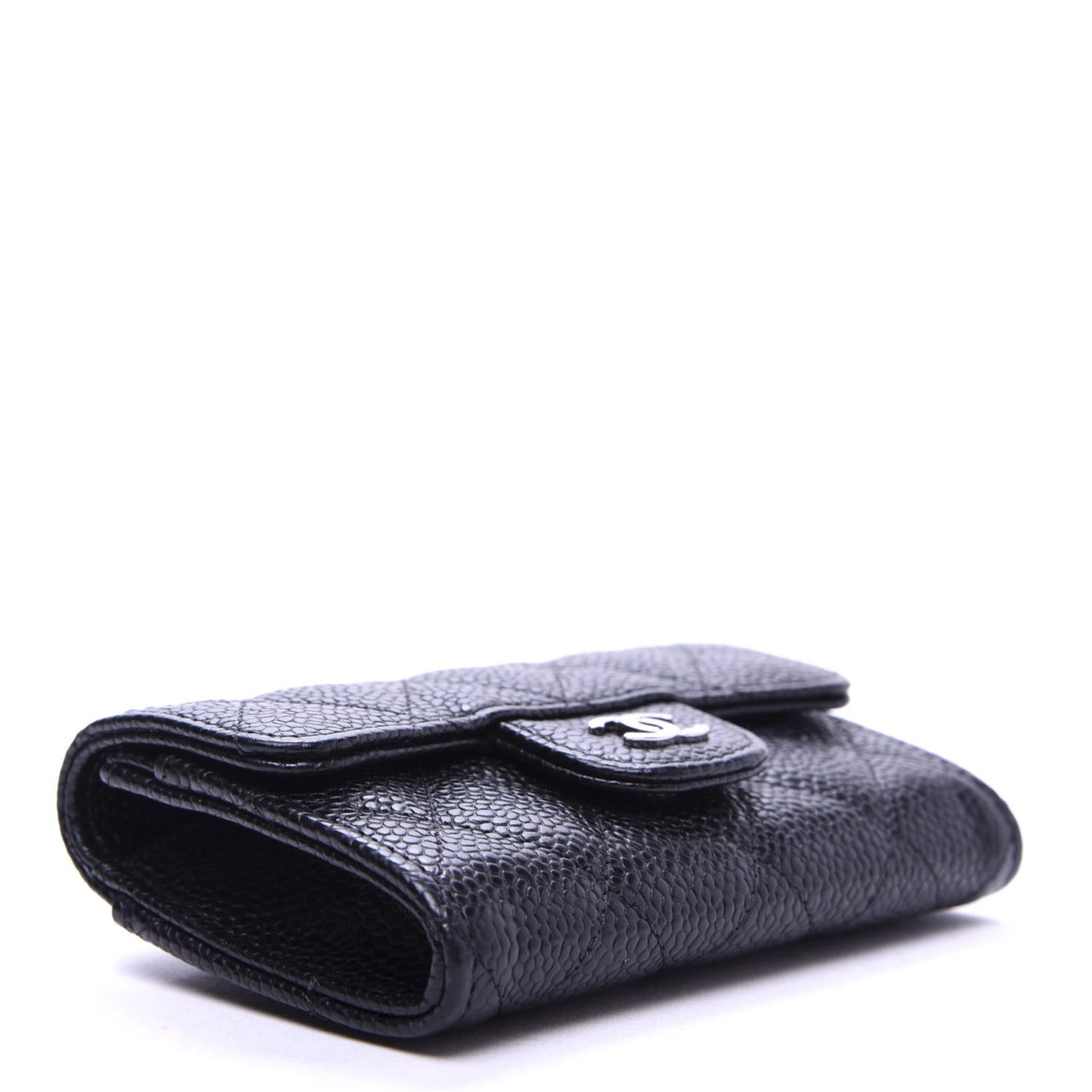 Caviar Quilted Flap Card Holder Wallet Black