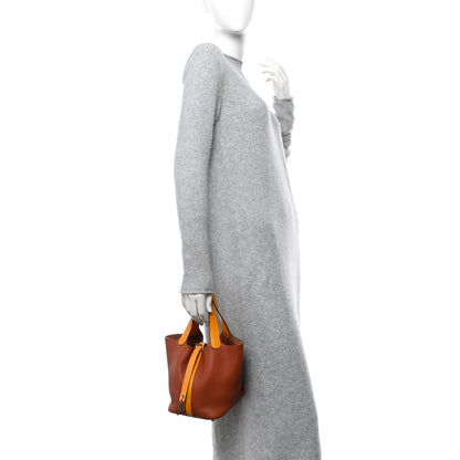 Hermes Taurillon Clemence Swift Picotin 18 PM Cuivre Jaune D'or 2 of 10