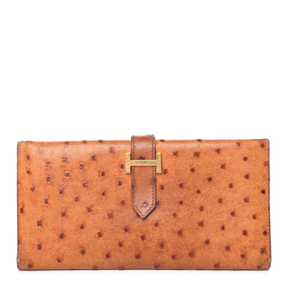 Hermes Ostrich Bearn Wallet Gold 1 of 17