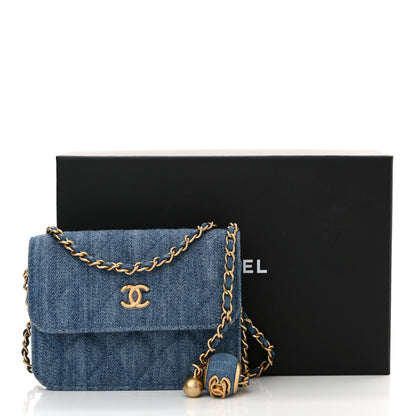 Chanel Denim Quilted CC Pearl Crush Clutch With Chain Blue 13 of 13