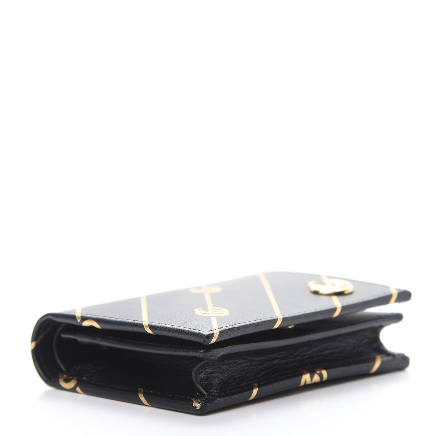 Gucci Calfskin Diagonal GG Card Case Black Gold 4 of 8