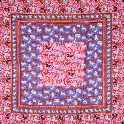 Hermes Cashmere Silk Chasse En Inde Shawl 140 Rose Bombon Lavande Gris 1 of 5