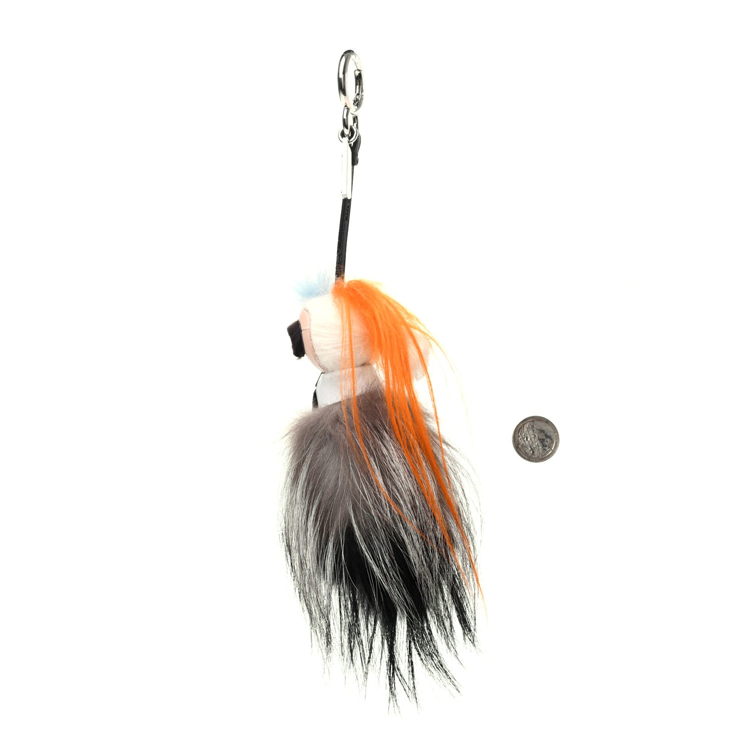 Fendi Mink Fox Goat Fur Mini Karlito Bag Charm Black White Arancio 2 of 3