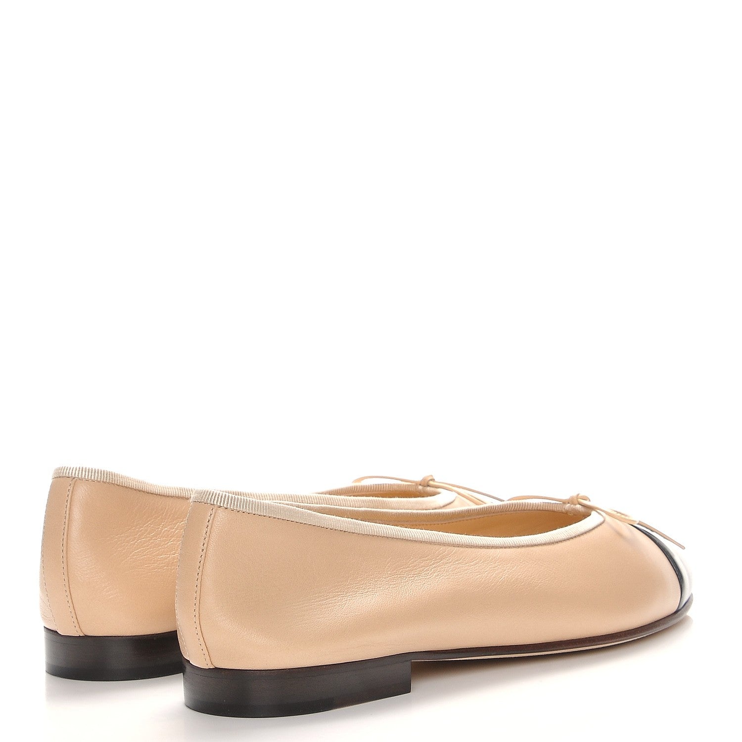 Chanel Lambskin Cap Toe Ballerina Flats 37.5 Beige Black 4 of 8