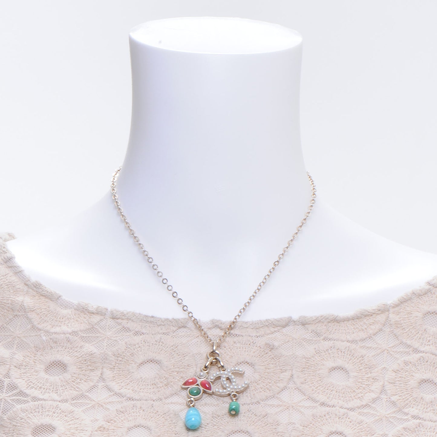 Pearl Beaded CC Necklace Light Gold