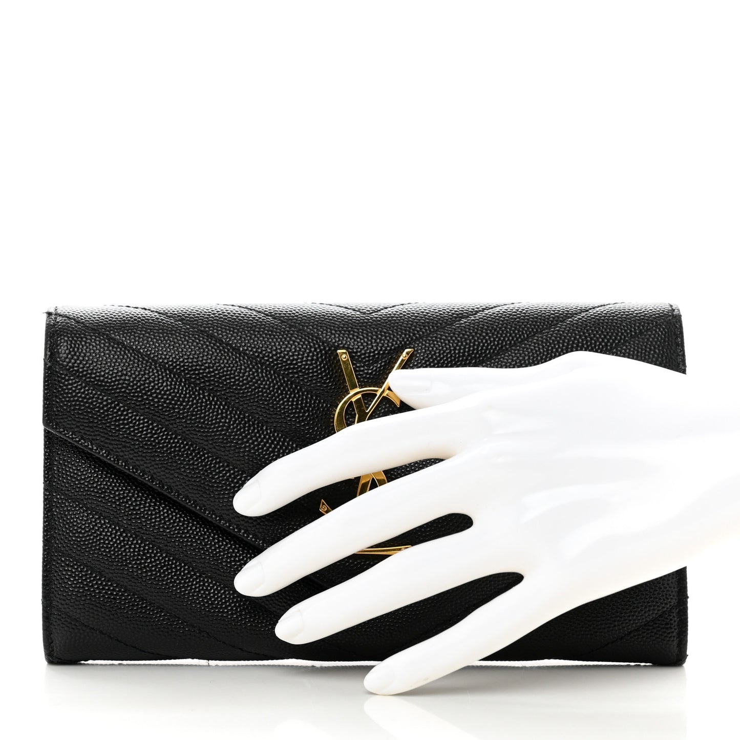 Grain De Poudre Matelasse Chevron Monogram Flap Wallet Black