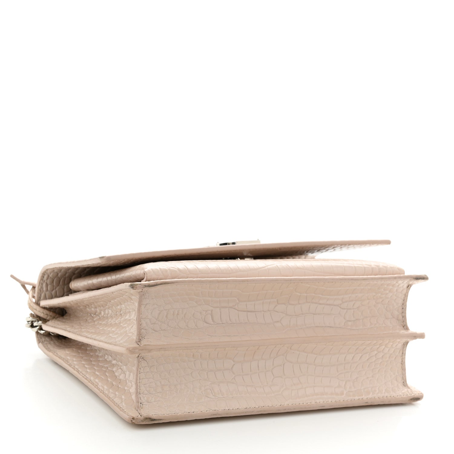 Saint Laurent Calfskin Crocodile Embossed Medium Monogram Sunset Dark Beige 4 of 17