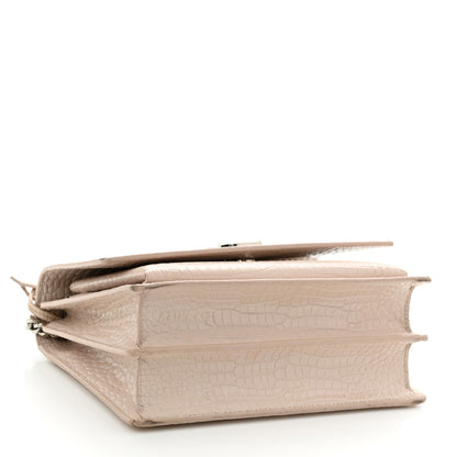 Saint Laurent Calfskin Crocodile Embossed Medium Monogram Sunset Dark Beige 4 of 17