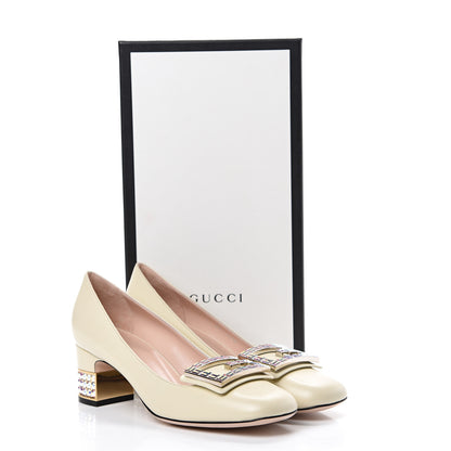 Gucci Malaga Kid Crystal Square G Madelyn Mid Heel Loafer Pumps 37 Ivory 11 of 11