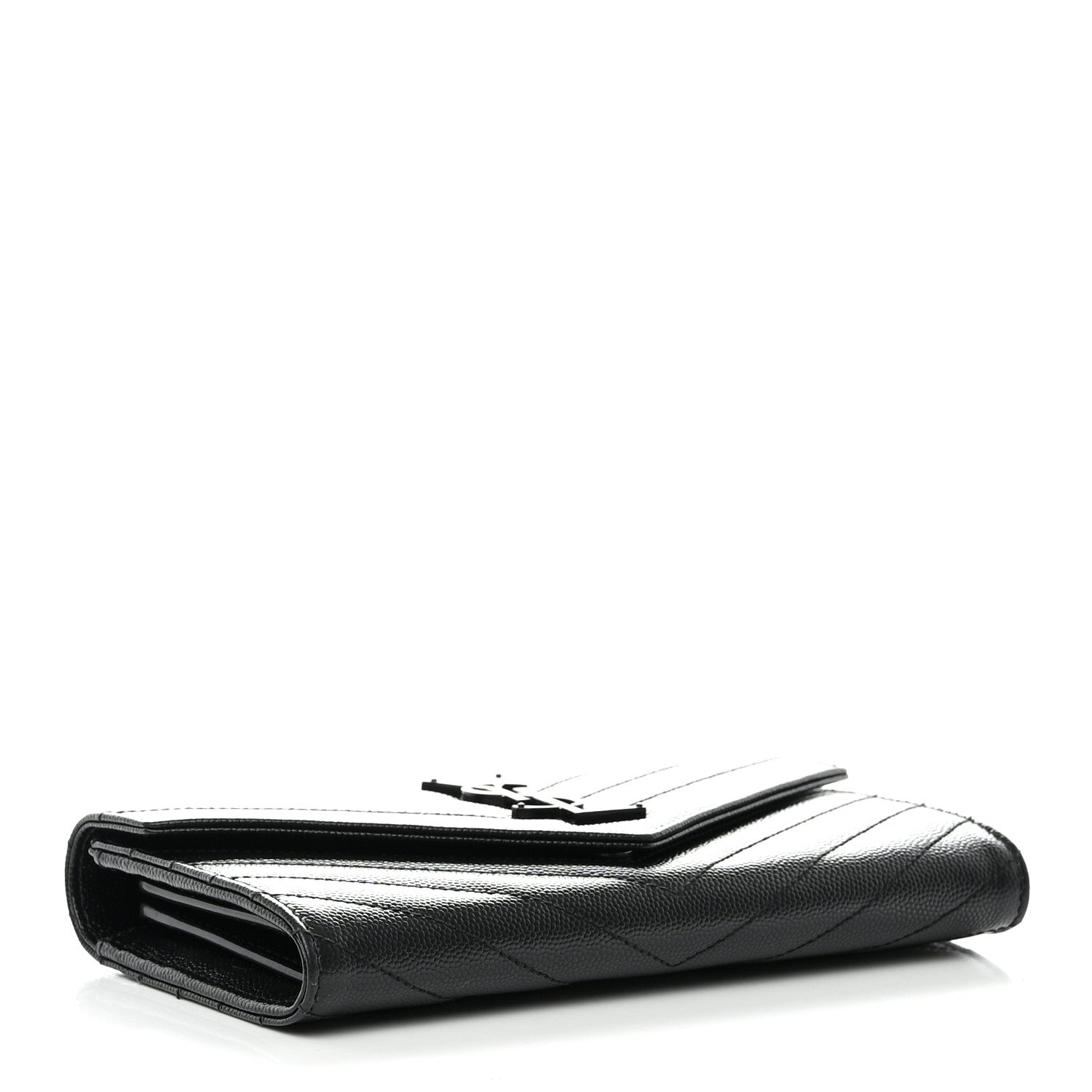 Saint Laurent Grain De Poudre Matelasse Chevron Monogram Flap Wallet Black 4 of 8