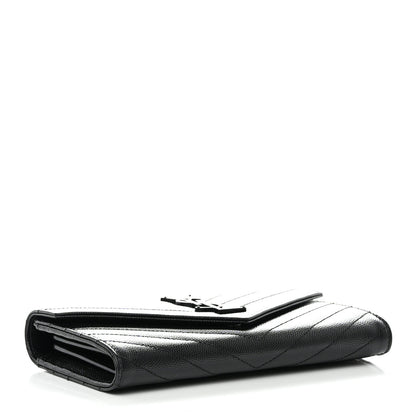 Saint Laurent Grain De Poudre Matelasse Chevron Monogram Flap Wallet Black 4 of 8