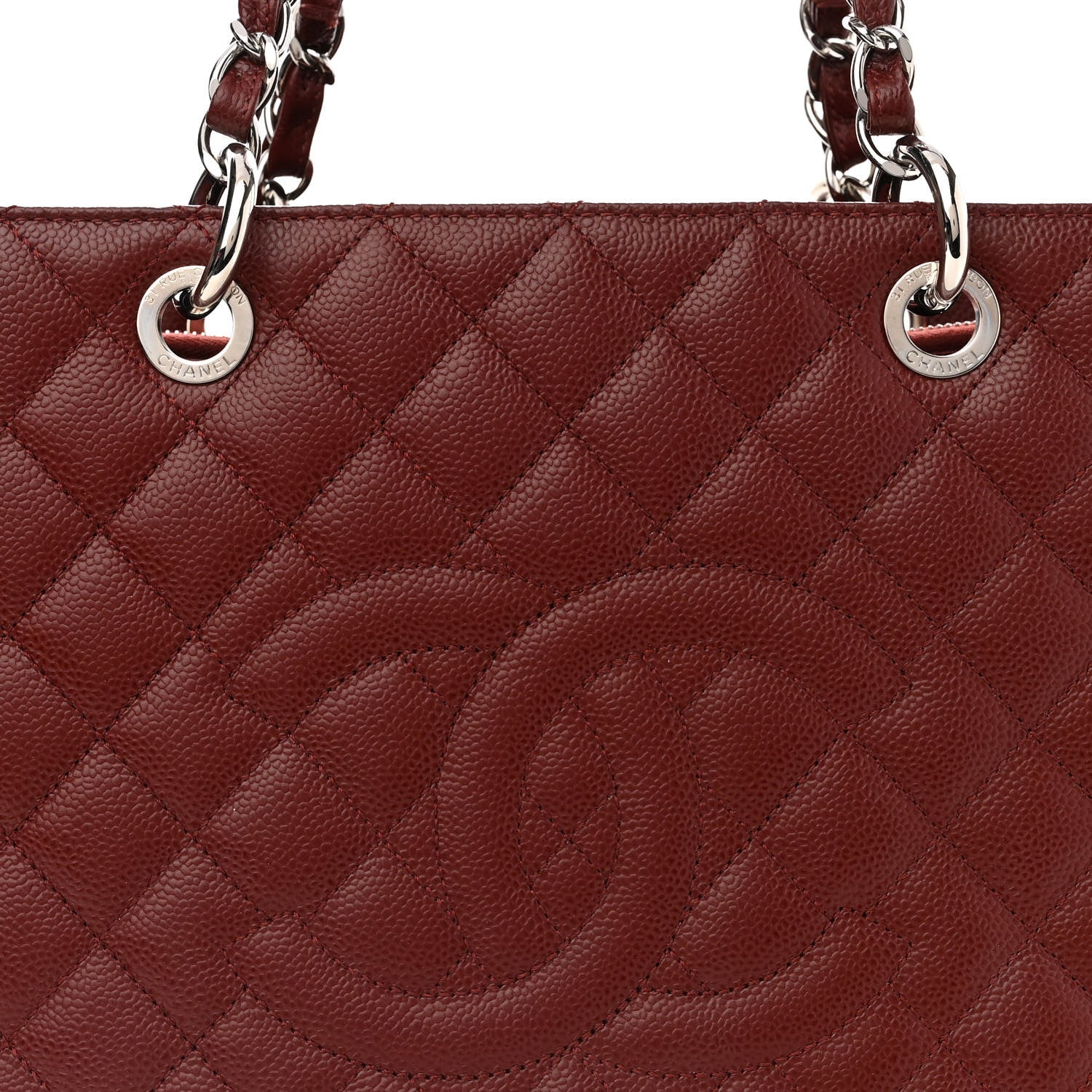 Chanel Caviar Quilted Grand Shopping Tote GST Dark Red 7 of 9