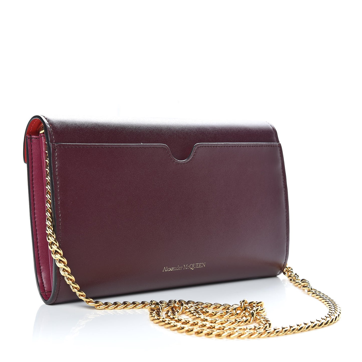 Calfskin Crystal Pin Envelope Wallet On Chain Red