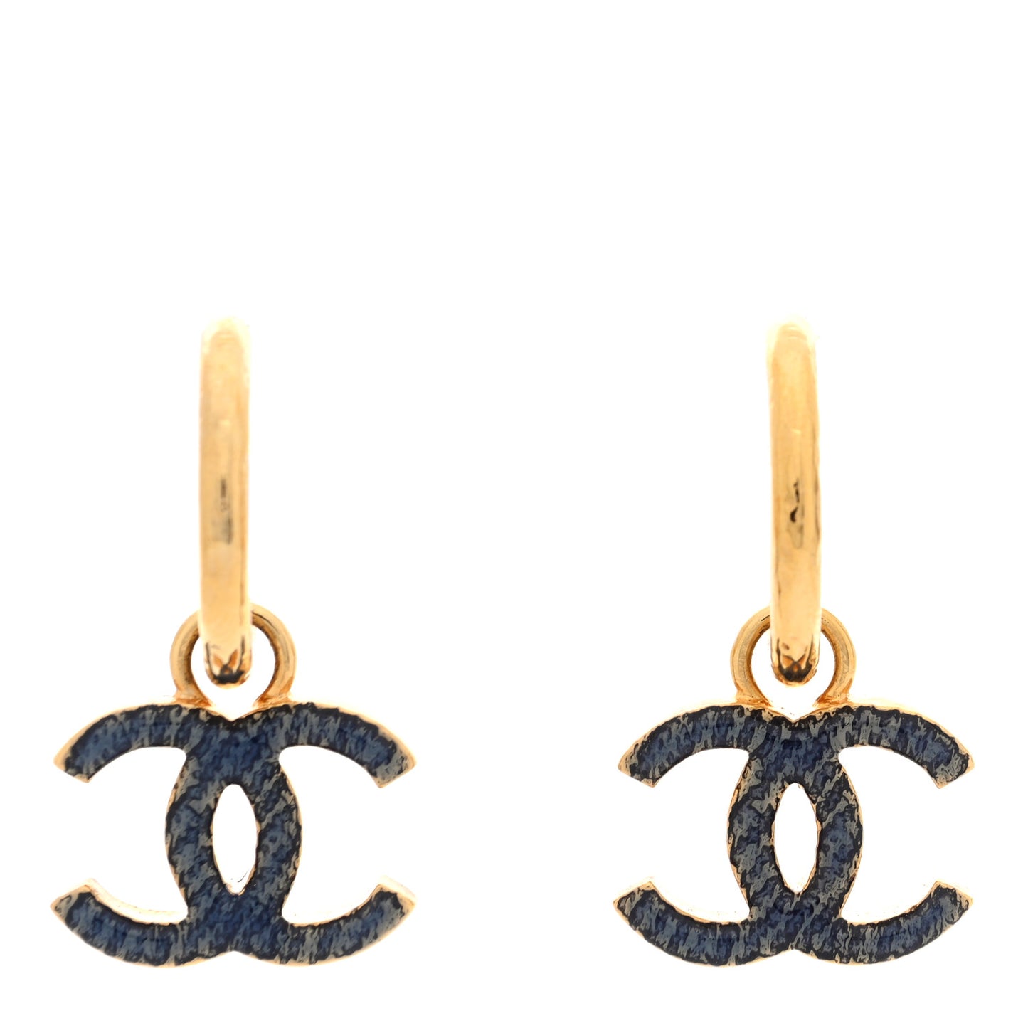 Metal Enamel CC Hoop Earrings Gold Denim Blue