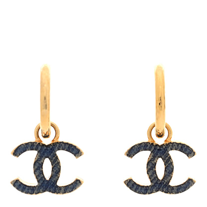 Chanel Metal Enamel CC Hoop Earrings Gold Denim Blue 1 of 5