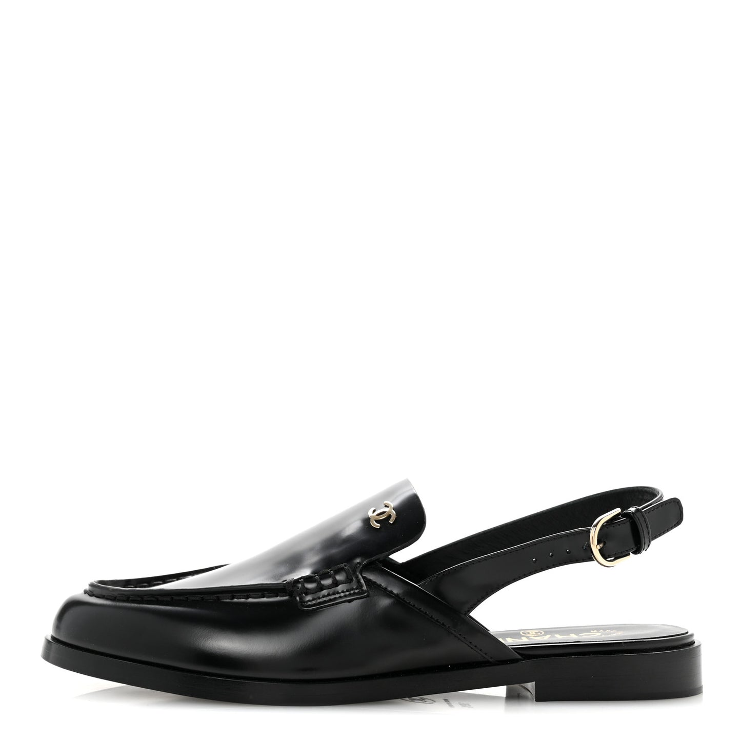 Shiny Calfskin Slingback Loafers 39.5 Black