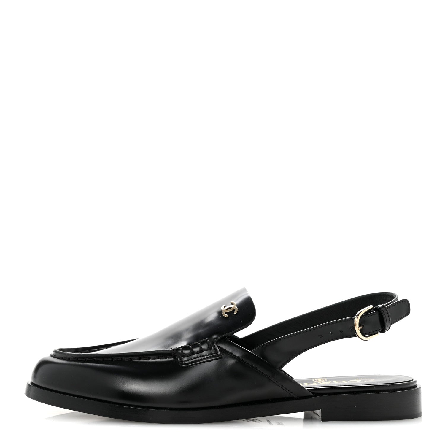 Chanel Shiny Calfskin Slingback Loafers 39.5 Black 1 of 12