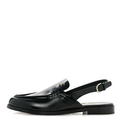 Chanel Shiny Calfskin Slingback Loafers 39.5 Black 1 of 12
