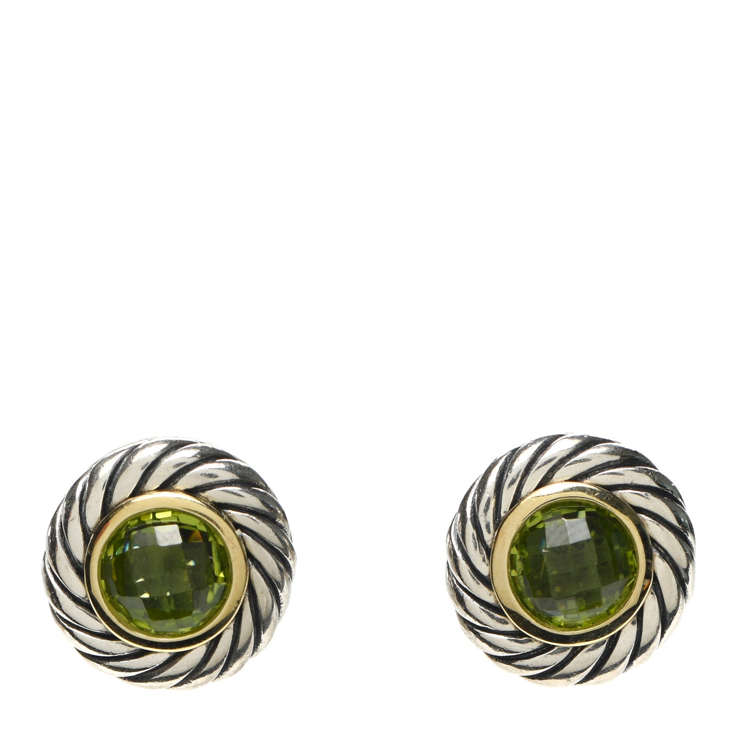 Sterling Silver 18K Yellow Gold Peridot Cookie Cable Earrings