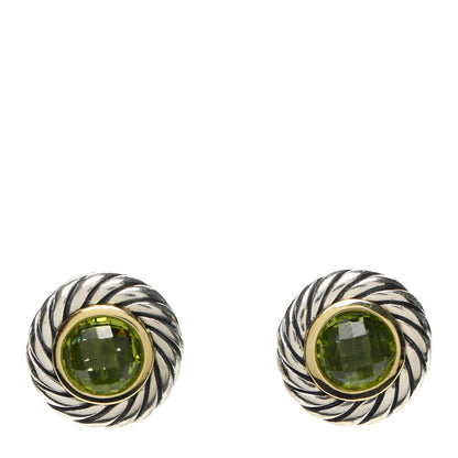David Yurman Sterling Silver 18K Yellow Gold Peridot Cookie Cable Earrings 1 of 4