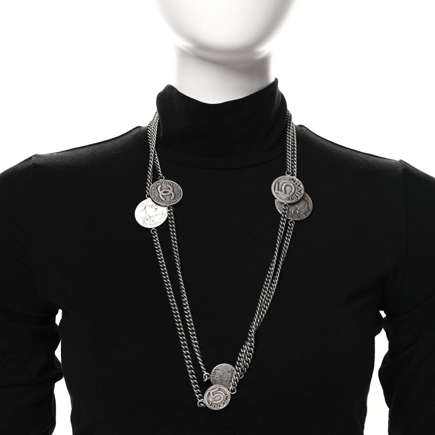 Metal Coin Long Necklace Silver