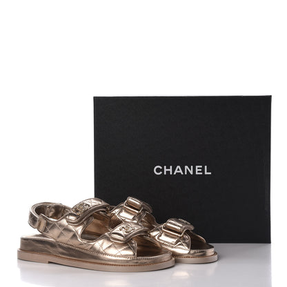 Chanel Iridescent Lambskin Quilted CC Dad Sandals 37 Light Bronze 8 of 8