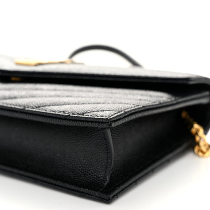 Saint Laurent Grain De Poudre Matelasse Chevron Monogram Envelope Chain Wallet Black 9 of 10