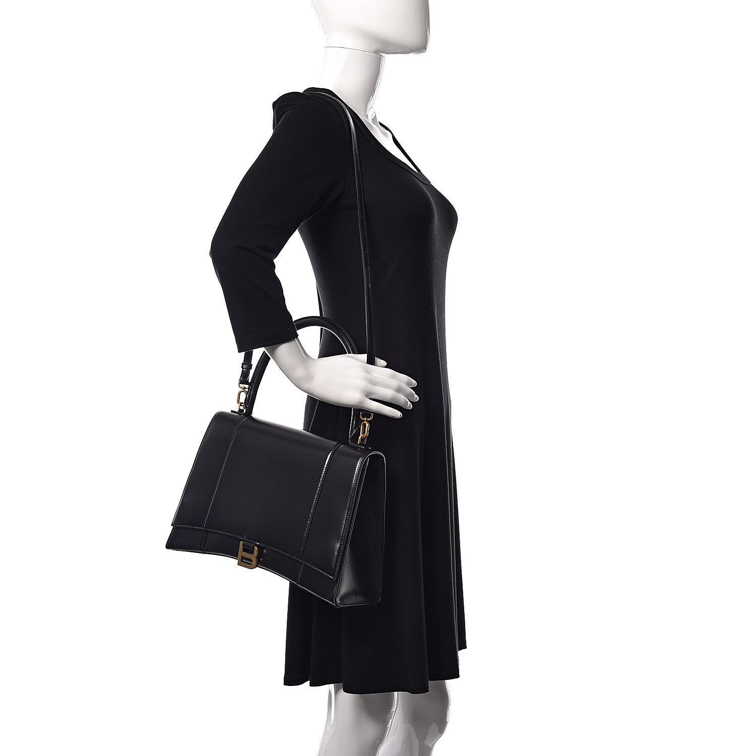 Balenciaga Shiny Box Calfskin Medium Hourglass Top Handle Bag Black 2 of 10