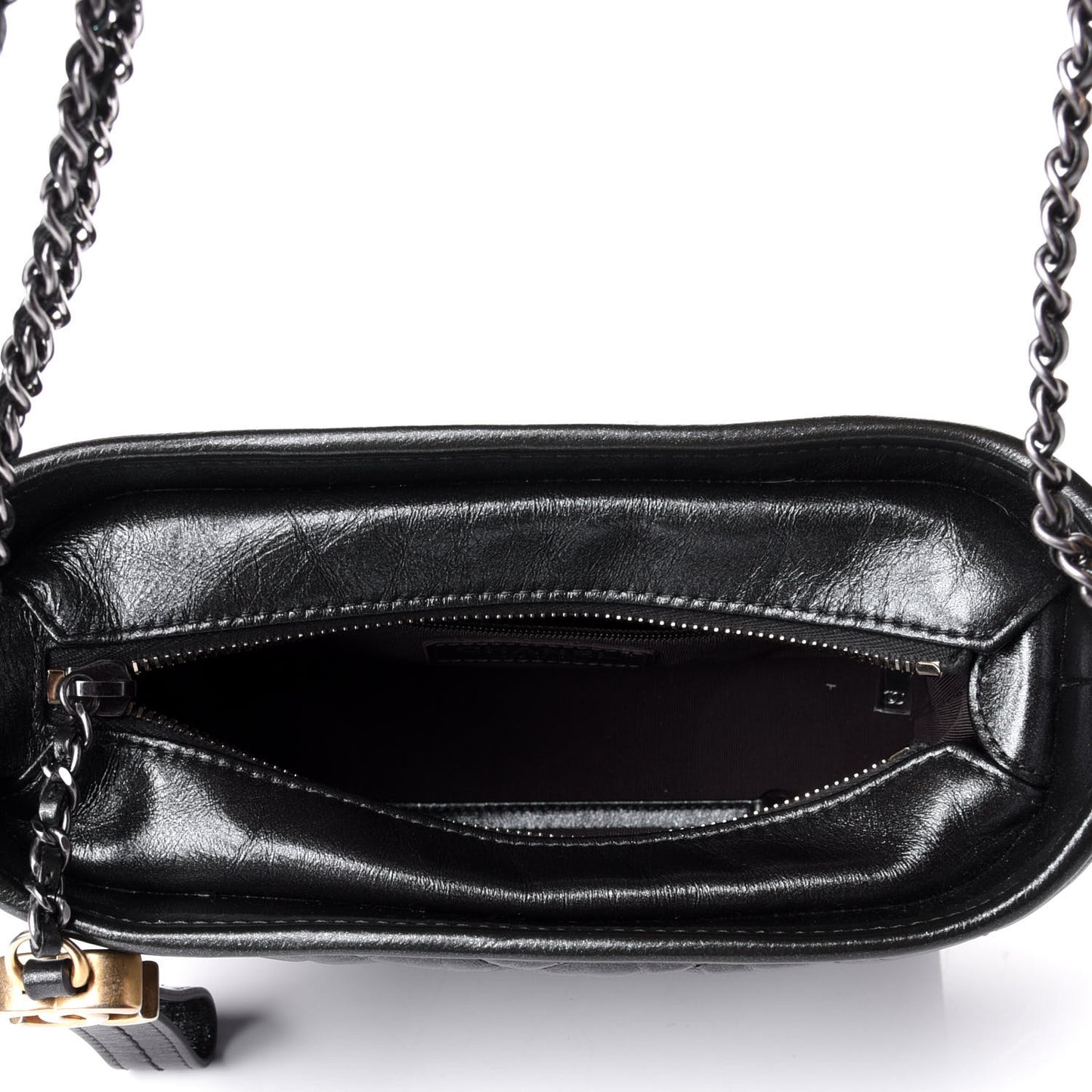 Metallic Aged Calfskin Chevron Quilted Small Gabrielle Hobo Dark Grey
