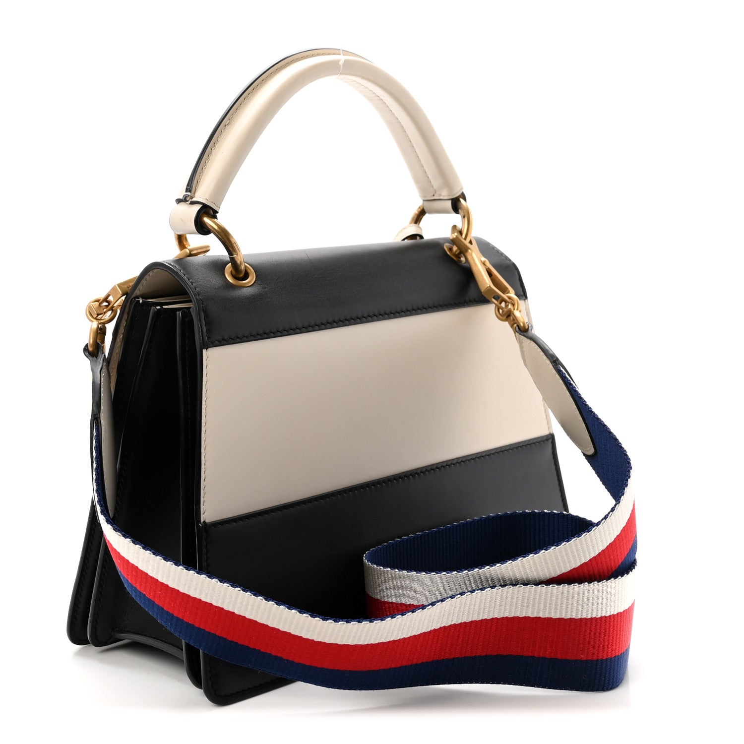 Gucci Calfskin Sylvie Web Small Queen Margaret Top Handle Bag Black White 3 of 10