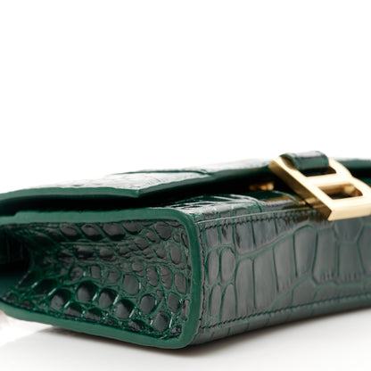 Balenciaga Shiny Calfskin Crocodile Embossed Hourglass Chain Bag Forest Green 10 of 11