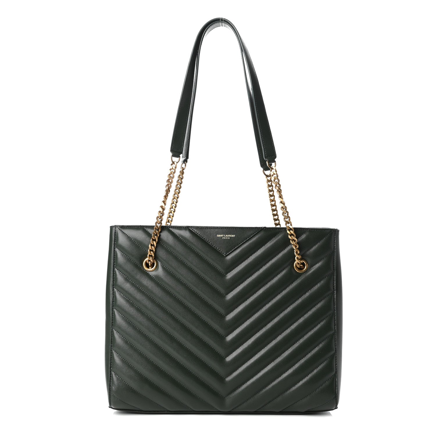 Saint Laurent Grain de Poudre Matelasse Chevron Medium Tribeca Shopping Bag Vert Fonce 1 of 8