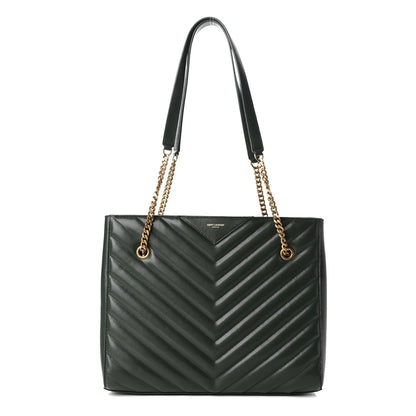 Saint Laurent Grain de Poudre Matelasse Chevron Medium Tribeca Shopping Bag Vert Fonce 1 of 8
