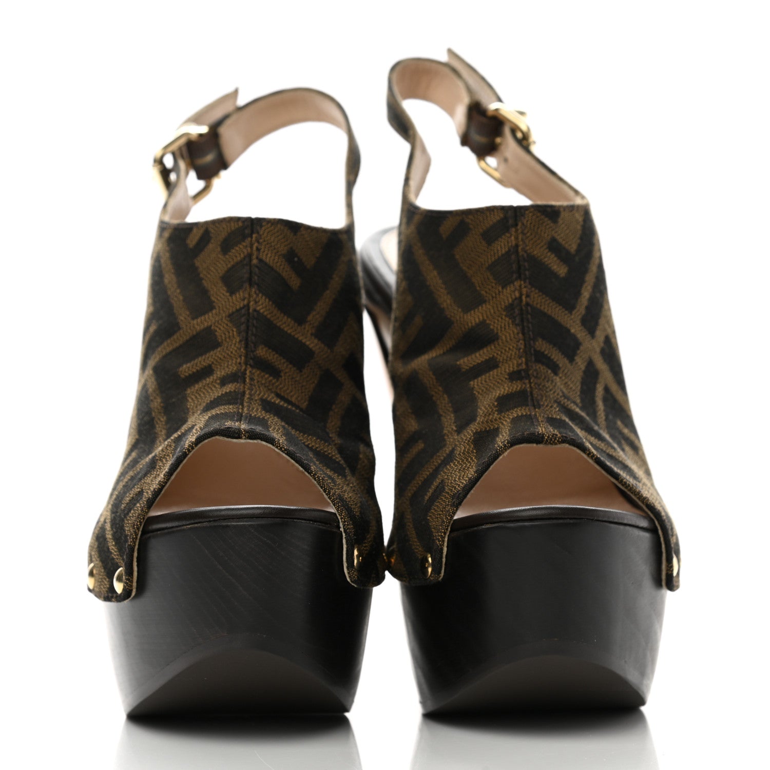 Fendi Jacquard Calfskin FF Open Toe Platform Slingback Clogs 36 Tobacco 2 of 10