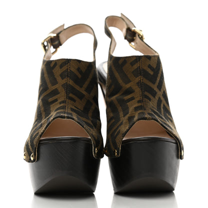 Fendi Jacquard Calfskin FF Open Toe Platform Slingback Clogs 36 Tobacco 2 of 10