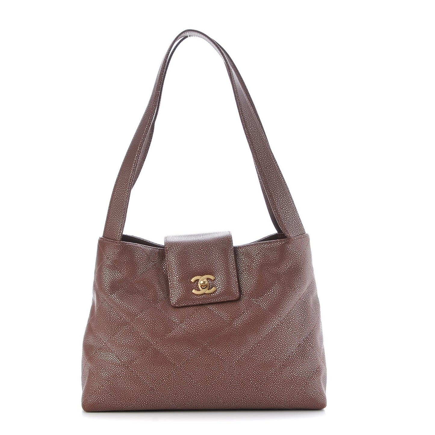 Metallic Caviar Quilted Shoulder Bag Brown
