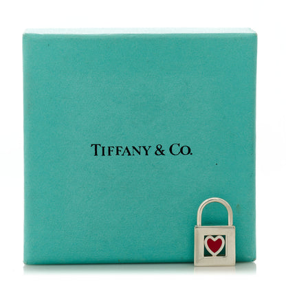 Tiffany Sterling Silver Enamel Heart Pad Lock Charm Red 4 of 4
