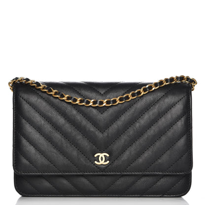 Chanel Calfskin Chevron Quilted Wallet On Chain WOC Black 1 of 9