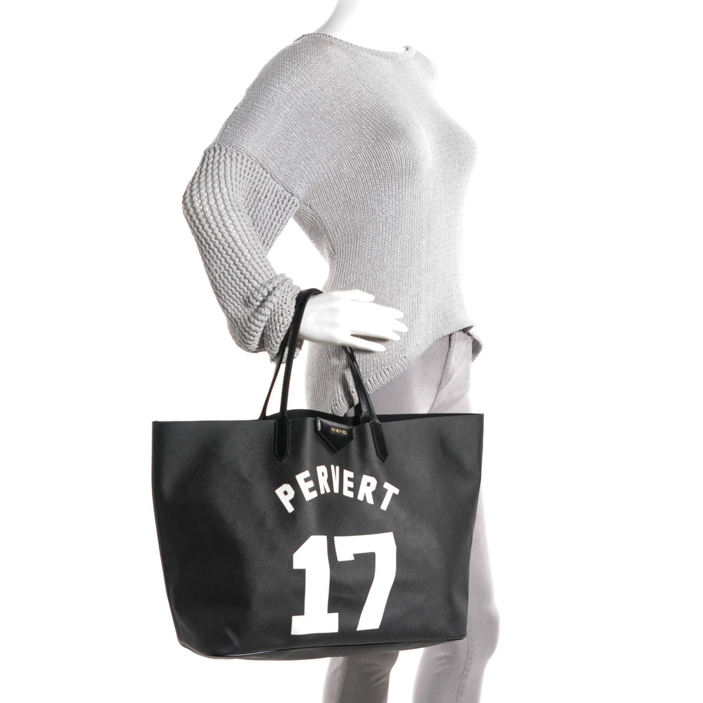 Textured Coated Canvas Print Large Antigona Tote Black