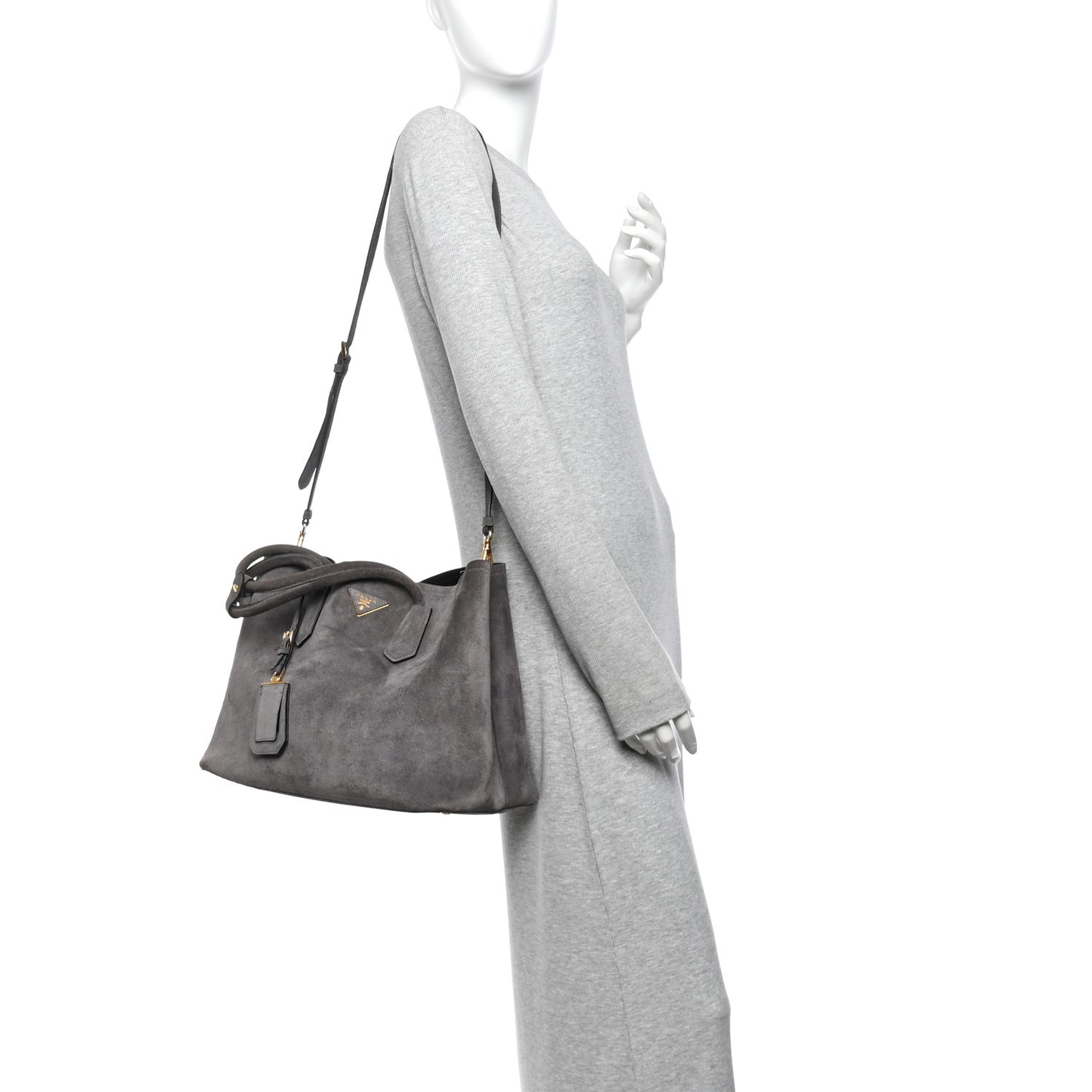 Scamosciato Suede Medium Double Bag Tote Grigio
