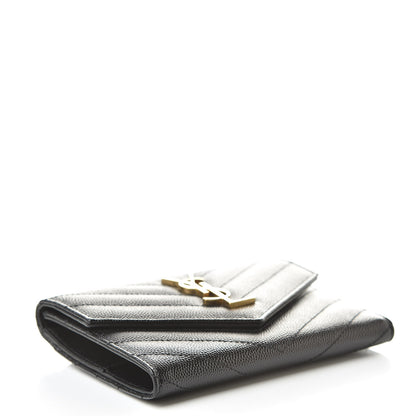Saint Laurent Grain De Poudre Matelasse Chevron Small Monogram Passport Case Black 4 of 8