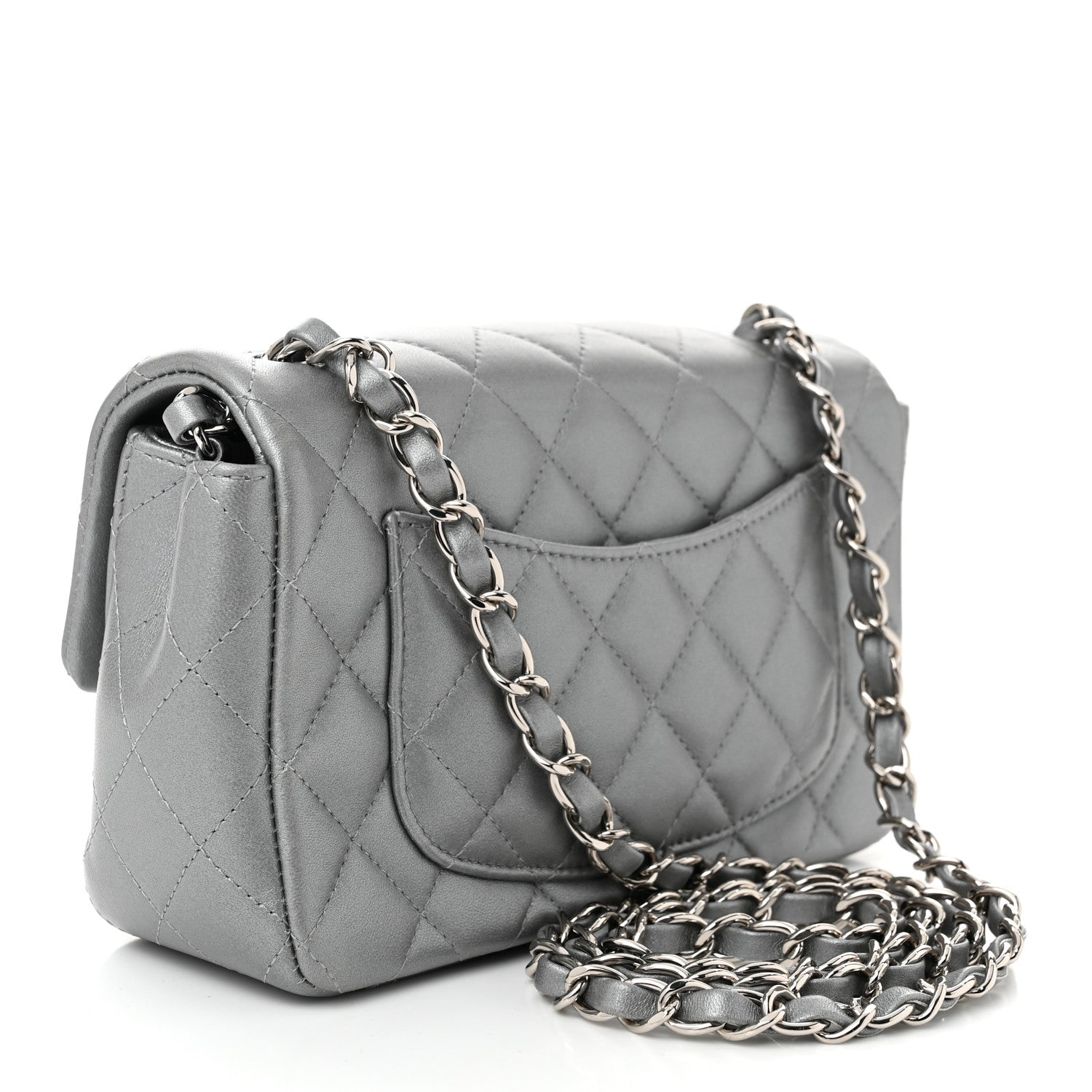 Chanel Metallic Lambskin Quilted Mini Rectangular Flap Silver 3 of 10