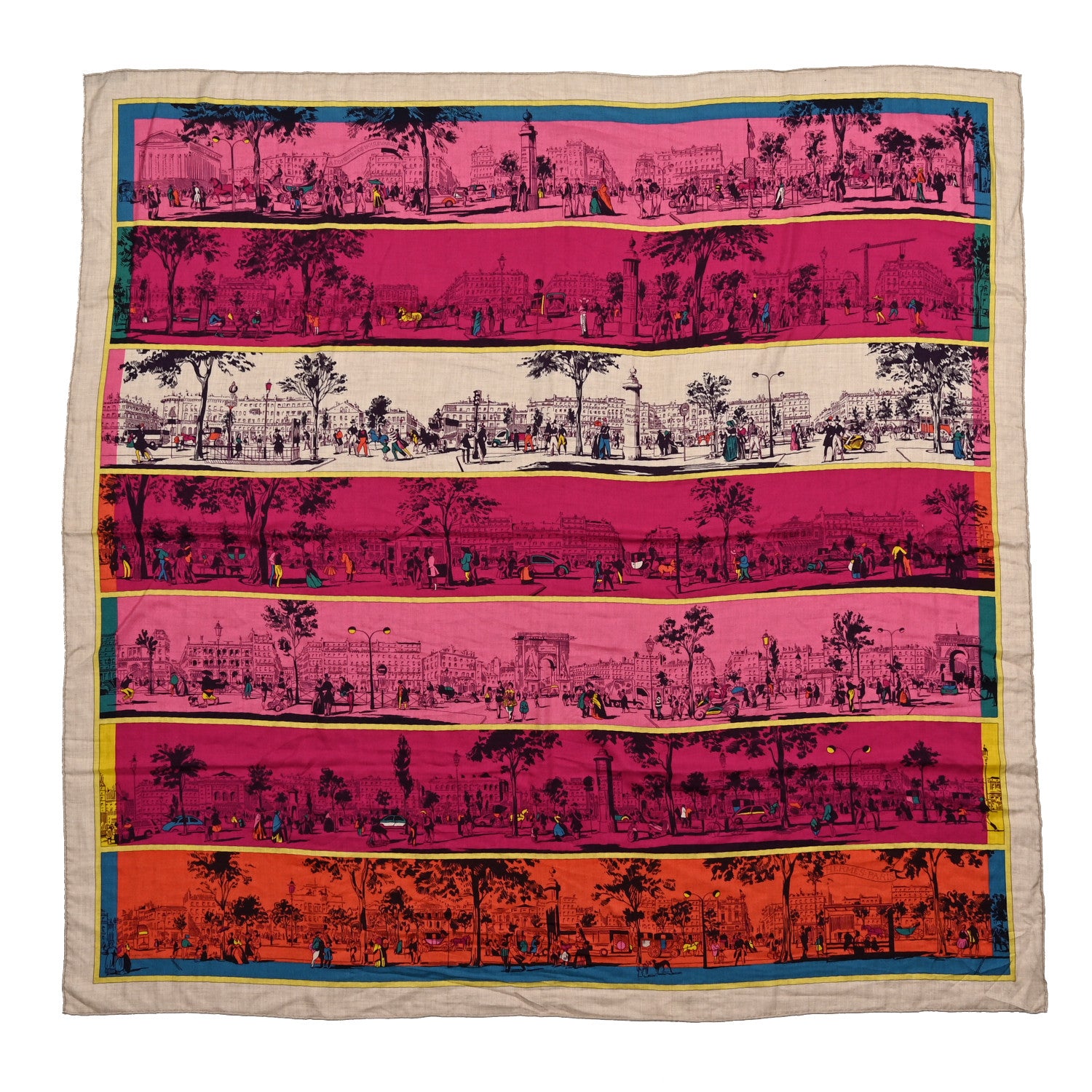 Hermes Cashmere Silk A L'Ombre des Boulevards Shawl 140 Naturel Rose Orange 1 of 6