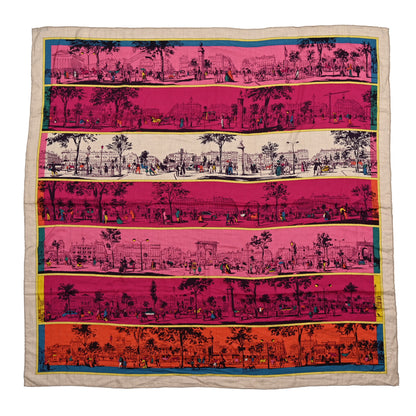 Hermes Cashmere Silk A L'Ombre des Boulevards Shawl 140 Naturel Rose Orange 1 of 6
