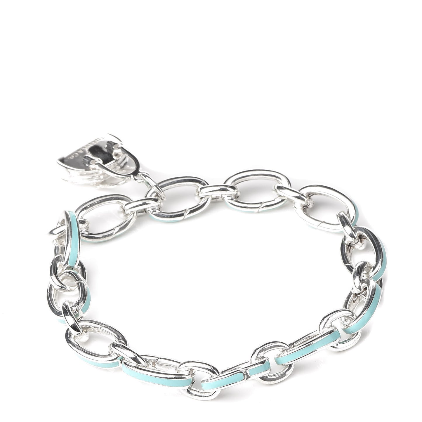 Sterling Silver Enamel Clasping Link Charm Bracelet Blue