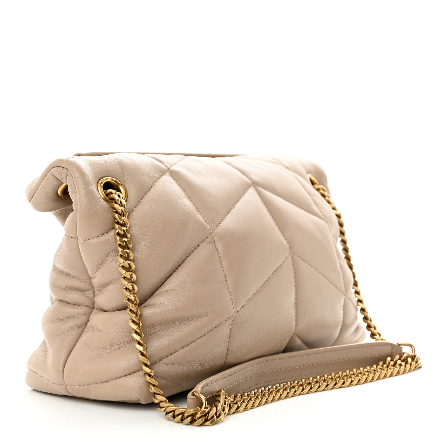 Saint Laurent Lambskin Quilted Small Loulou Puffer Monogram Chain Satchel Dark Beige 3 of 13