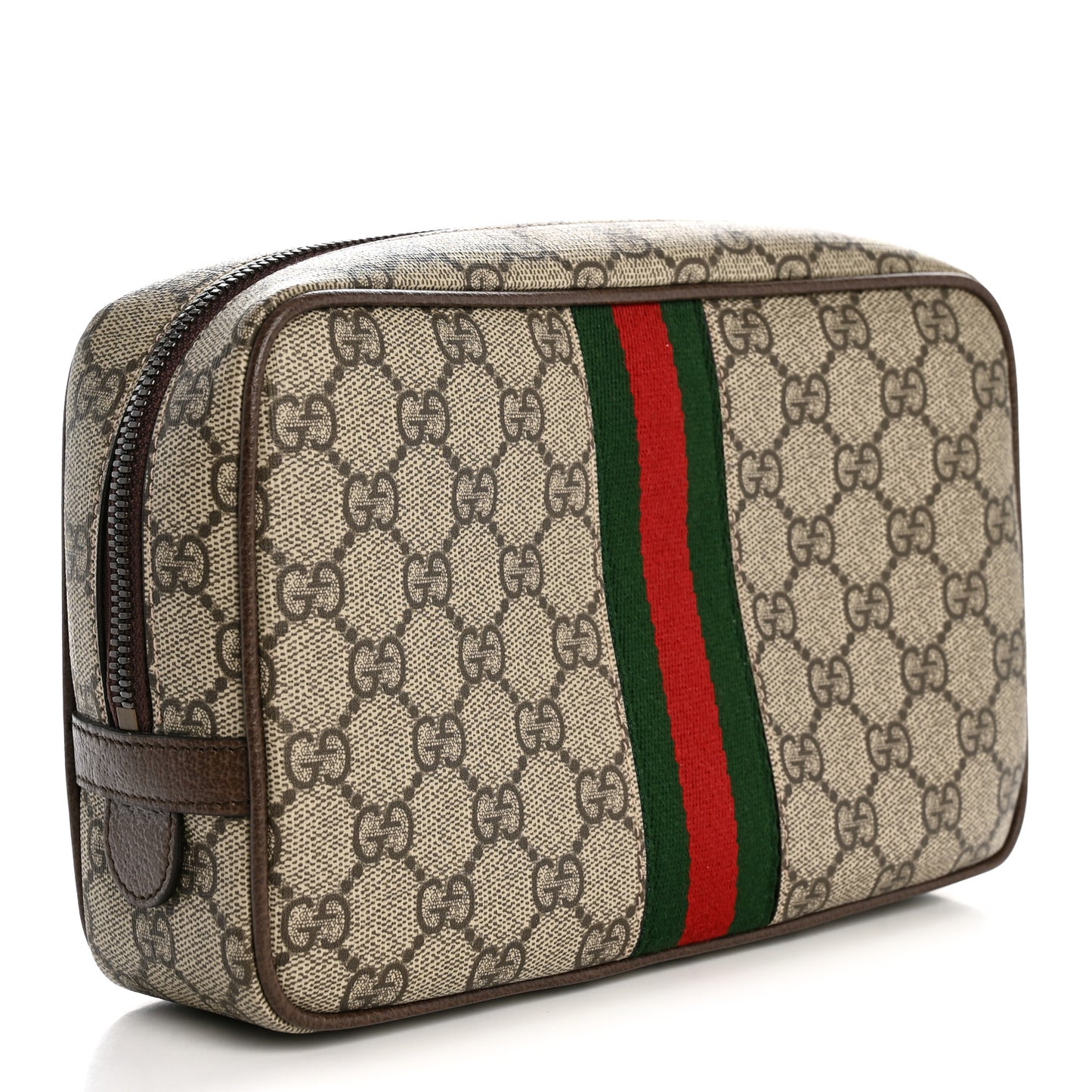GG Supreme Monogram Textured Calfskin Web Small Cosmetic Case Beige Ebony New Acero