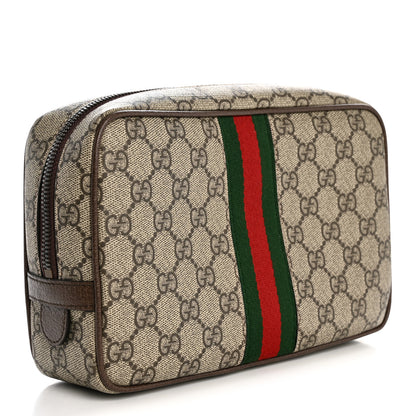 Gucci GG Supreme Monogram Textured Calfskin Web Small Cosmetic Case Beige Ebony New Acero 3 of 7